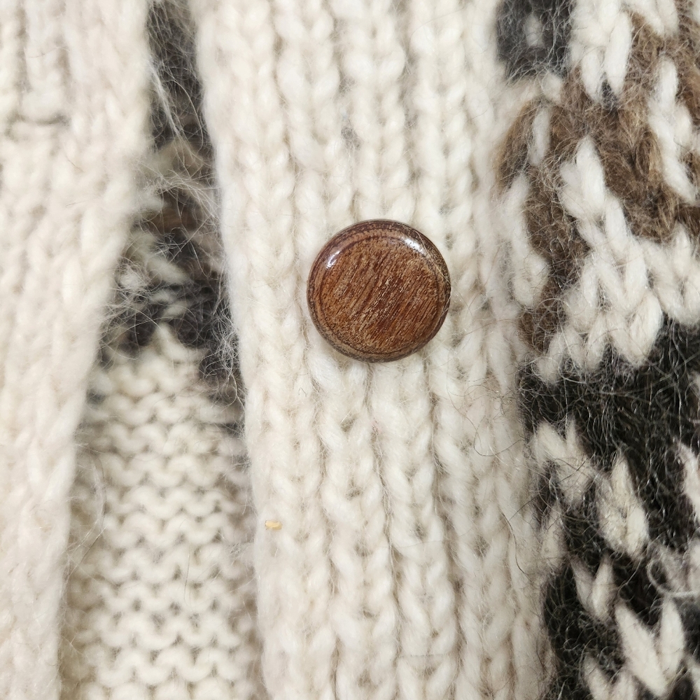 Vintage Wool Fair Isle Sweater Nordic Oversized Cardigan Boho Cabin Winter Large - Picture 3 of 9